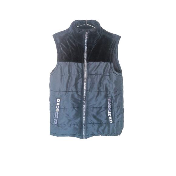 Marc Ecko Cut & Sew Black Quilted Puffer Vest Men’s Small S Zip Up Logo Pockets - Picture 2 of 16